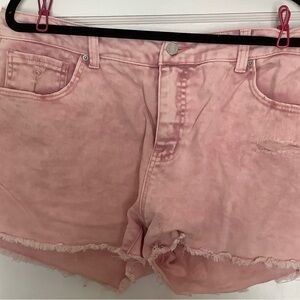 Time and Tru Pink Jean Shorts with Frayed Hem